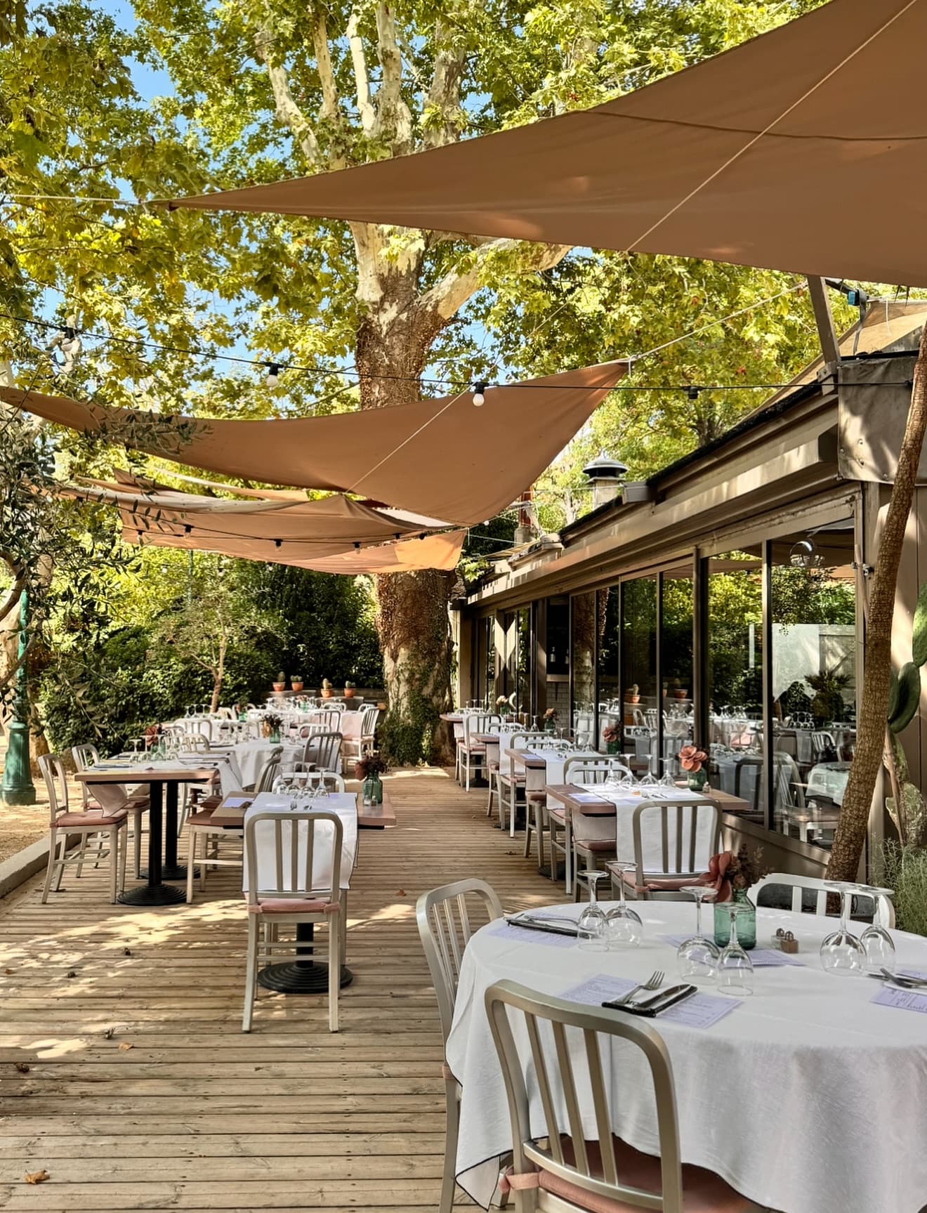 Terrasse ombragée de La Maison du Château au pied de la Sainte-Victoire
